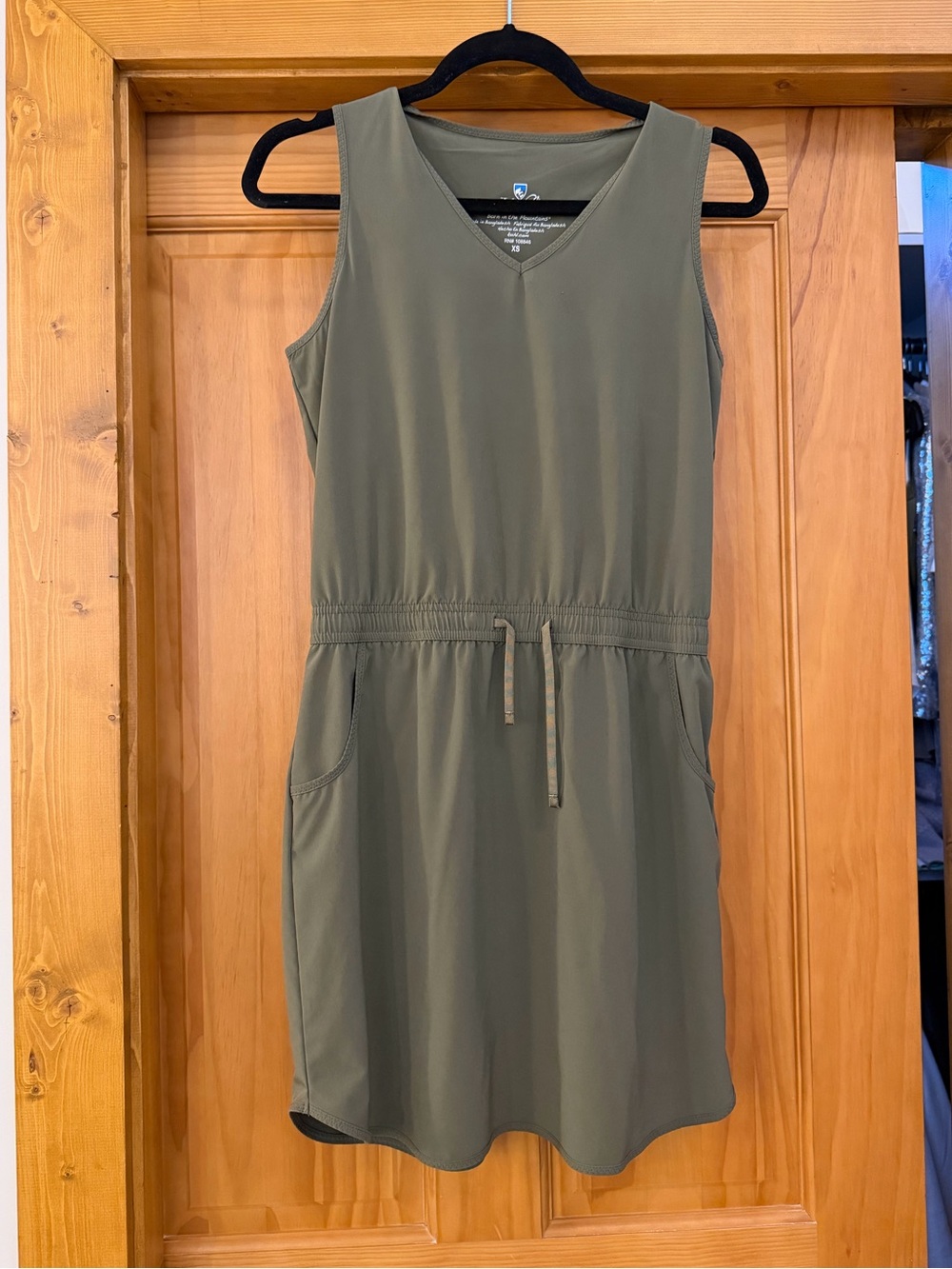 Kuhl Sleeveless Olive Green V-Neck Drawstring Dress